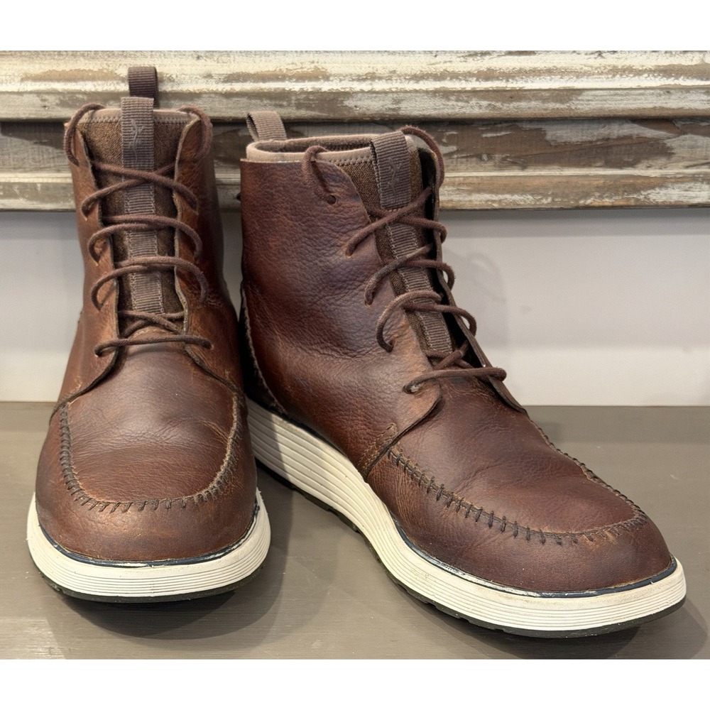 Chaco Men's Dixon Boots Mens Size 12 Mid Brown Leather Moc Toe Whip Stitch